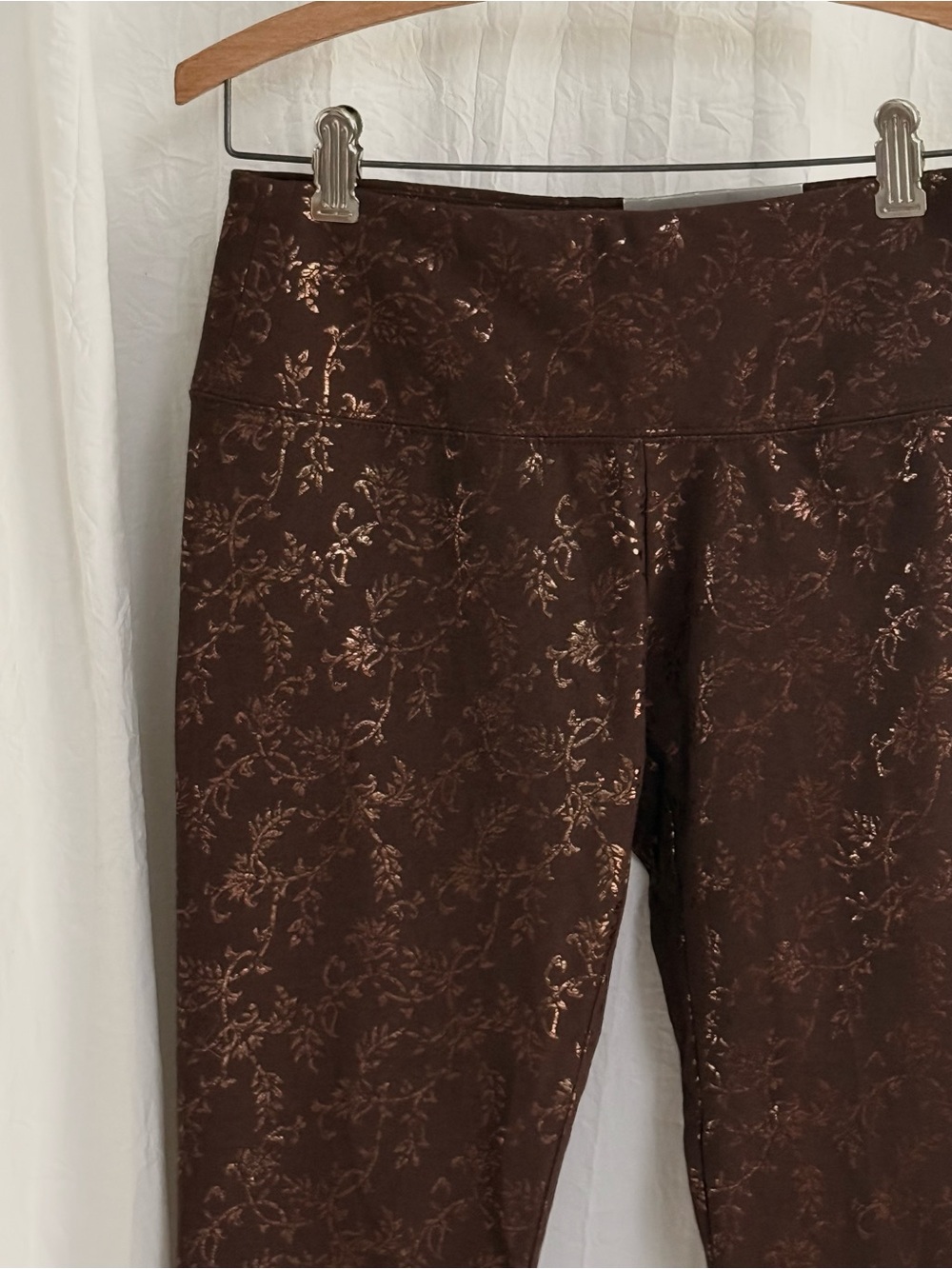 NWT Soft Surroundings Tamarac Leggings PXS Coffee Metallic Floral Ankle Pants